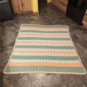 Striped Crochet Blanket in Sage, peach , and Cream